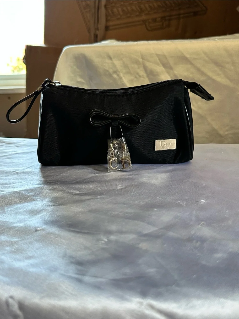 Dior Black Cosmetic Pouch with Bow Accent